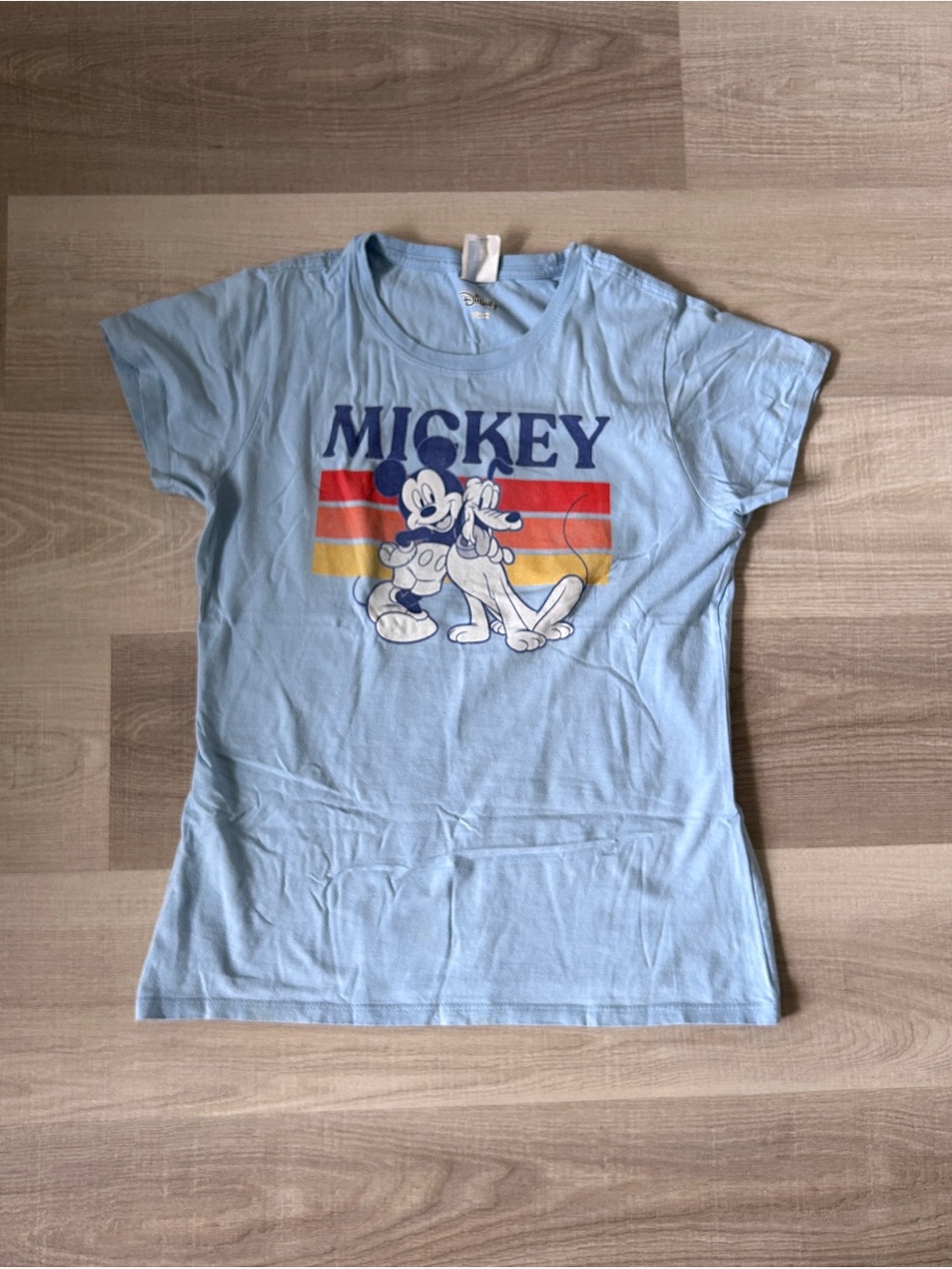Disney Mickey & Pluto Retro Stripe Light Blue T-Shirt Small